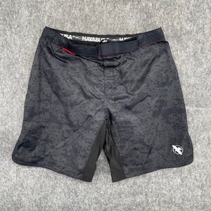 Hayabusa MMA Fight Shorts Mens XL Black Grey Hex Camo Grappling Training BJJ